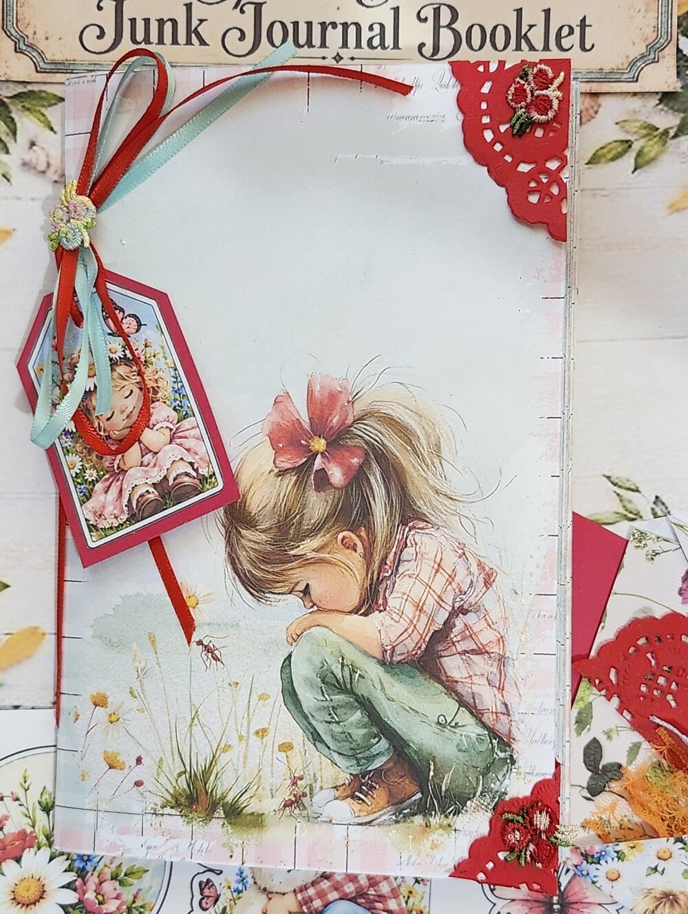 Handmade Junk Journal Booklet "LITTLE ONES" 50pg + Ephemera LG 8.5"X5.5"